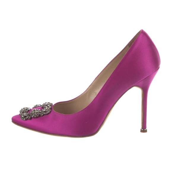 MANOLO BLAHNIK Hangisi 90 embellished satin pumps in fuchsia size 39.5 - Picture 9 of 10